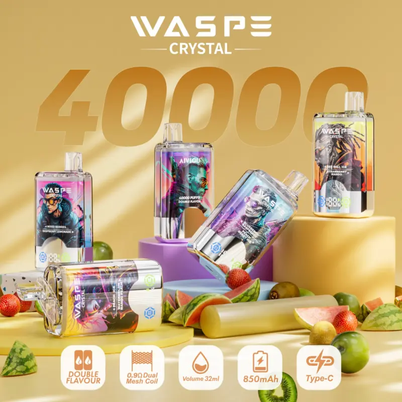 WASPE Crystal 40000 40K Puffs Double Taste LCD Display Disposable Vape