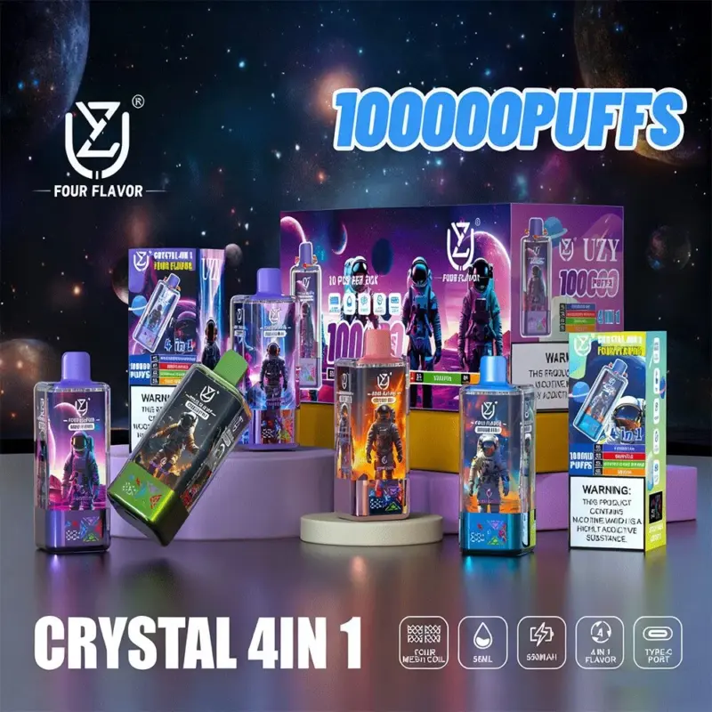 UZY Four Flavors 100000 100K Puffs Crystal 4 In 1 Flavors Newest Original Rechargeable LED Display Disposable Vape