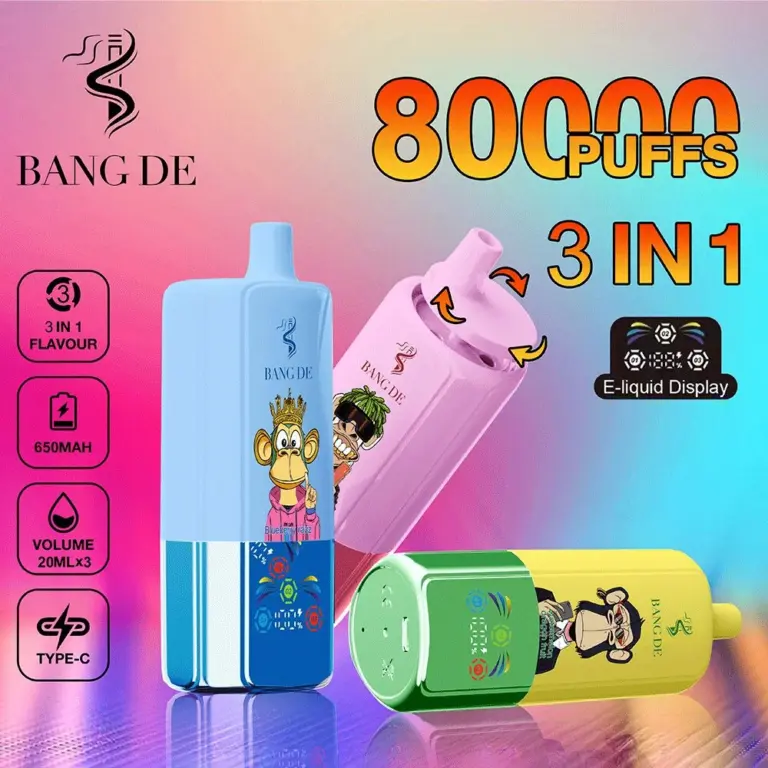 Bang DE 80000 80k Puffs 3 in 1 Flavors Newest Original Rechargeable LCD Display Disposable Vape