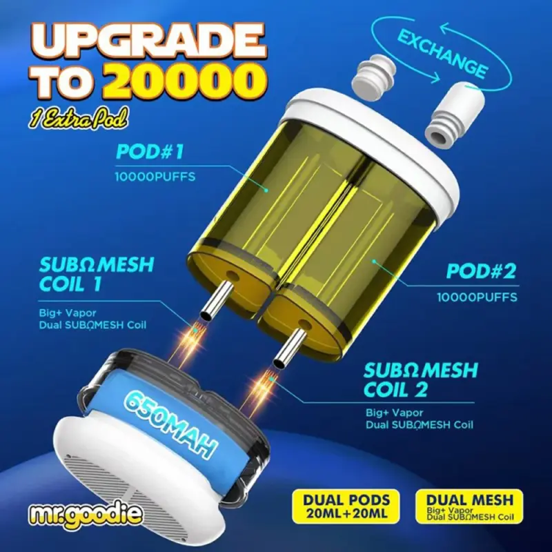Mr.Goodie 20000 20K Puffs 2% 5% Nicotine Double Warehouser Disposable Vape Pod